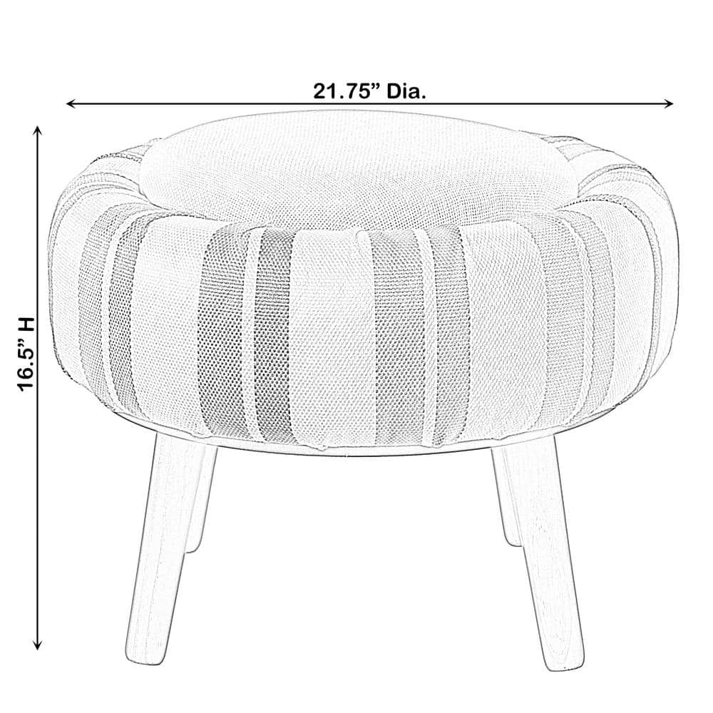 Chic Striped White and Blue Round Fabric Storage Ottoman