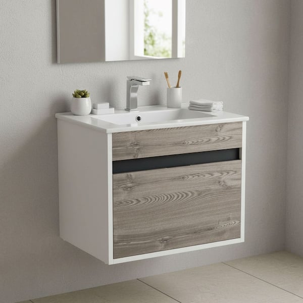 Alpine 20 in. W x 18.11 in. D x 19.75 in. H Bathroom Vanity Side Cabinet in Gray Walnut with White Ceramic Top