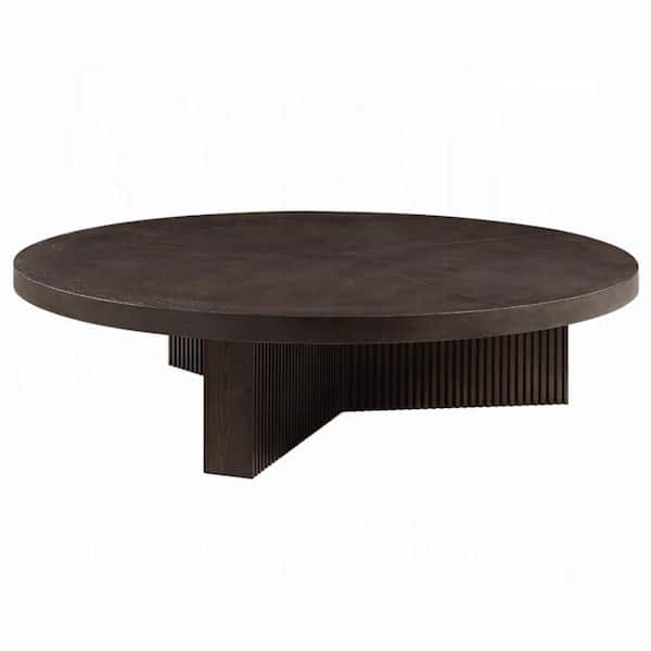 Benjara 60 in. Espresso Brown Round Wood Coffee Table with Three Leg
