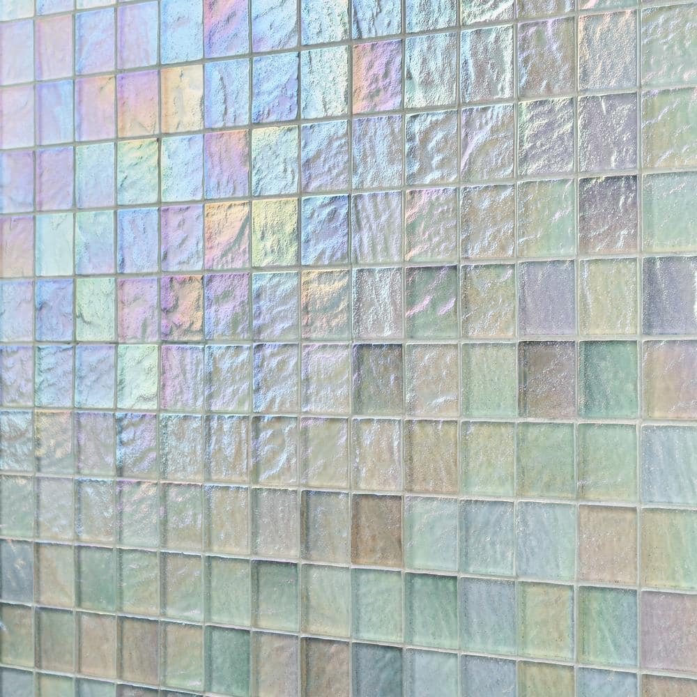 Shallows 12" White Iridescent Glass Mosaic Wall Tile
