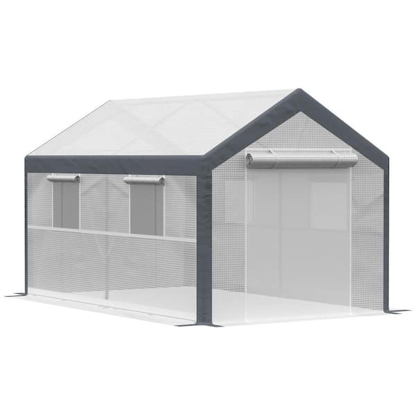 Otryad 12 ft. W x 7.1 ft. D x 7.1 ft. H Walk-in Greenhouse, with 4 Roll-up Windows, 2 Zippered Doors and Weather Cover in White