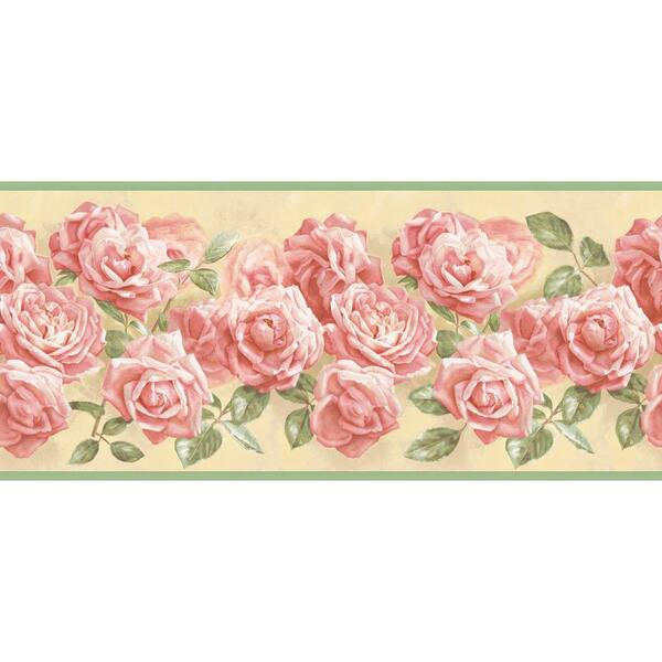 The Wallpaper Company 8.13 in. x 15 ft. Pink Pastel Realistic Rose Border