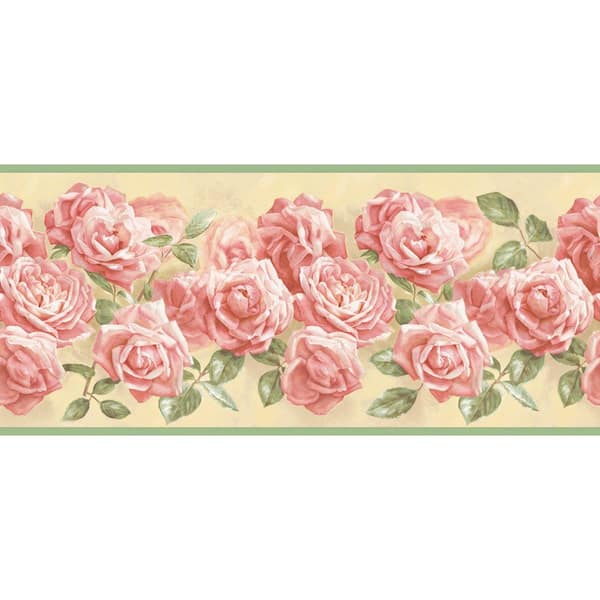 The Wallpaper Company 8 in. x 10 in. Pink Pastel Realistic Rose Border Sample