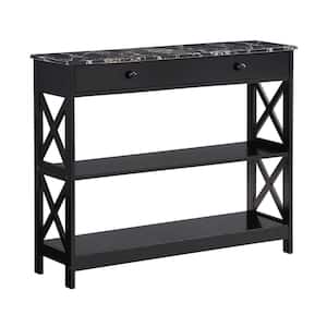 Oxford 39.5 in. Black Rectangle Black Faux Marble Top 1 Drawer Console Table