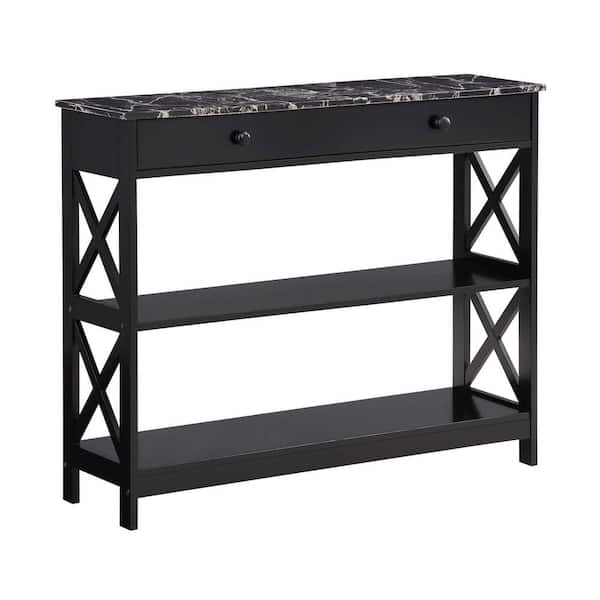 Convenience Concepts Oxford 39.5 in. Black Rectangle Black Faux Marble Top 1 Drawer Console Table