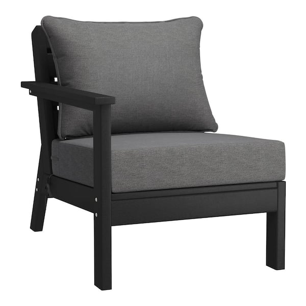 WESTIN OUTDOOR Birchwood Outdoor Patio Deep Seating Left Facing Arm HDPE Lounge Chair in Black with Grey Cushions