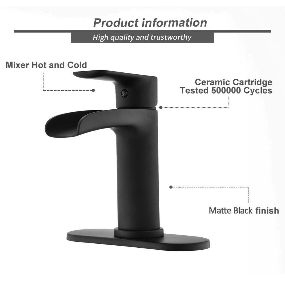 Matte Black Brass Single Handle Waterfall Bathroom Faucet