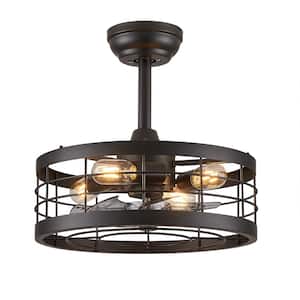 16.5 in. Indoor Black Caged Ceiling Fan with Lights and Remote Industrial Farmhouse Ceiling Fan