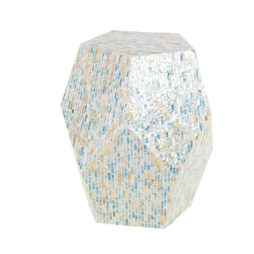 Natural Wood and Shell Round Accent Table