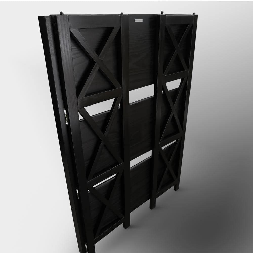 Modern Black Solid Wood 3-Shelf Stackable Bookcase with Doors