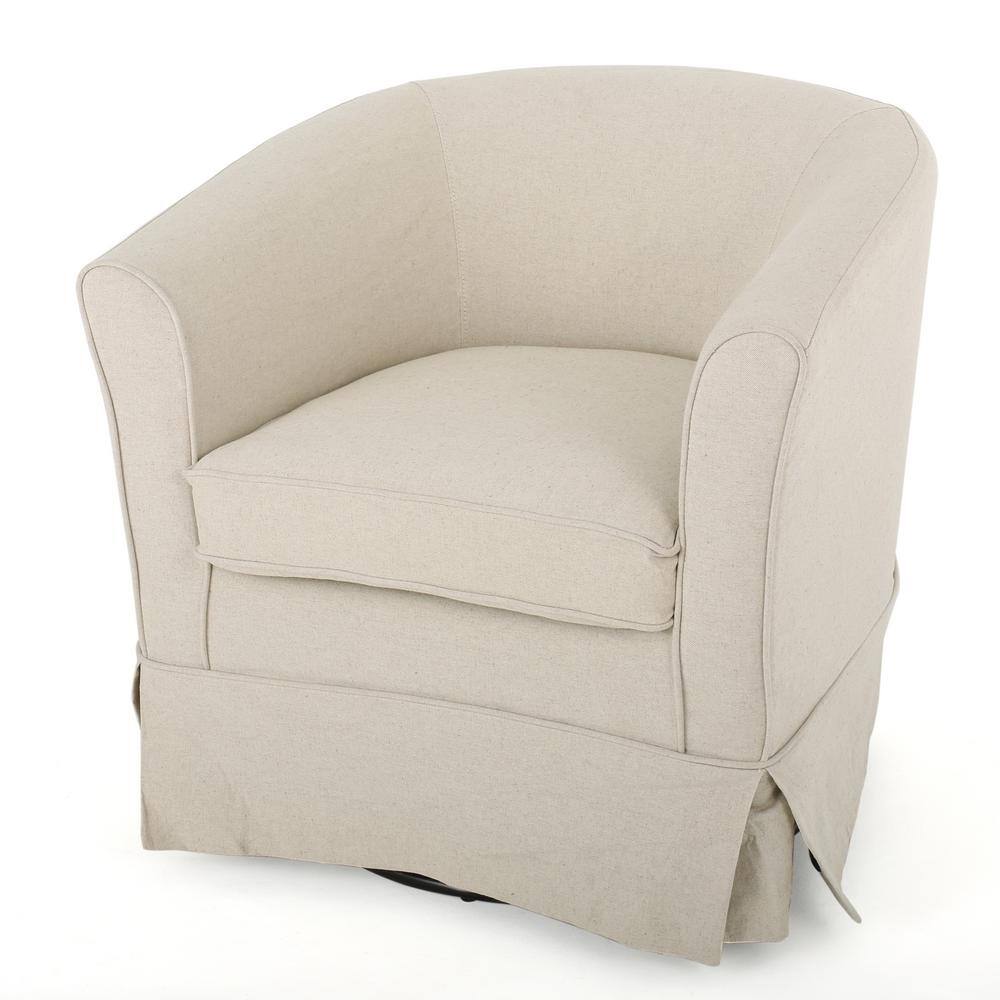 Beige Fabric Swivel Accent Chair with Flared Arms