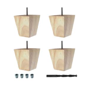 4 in. x 4 in. Unfinished Solid Hardwood Square Bun Foot (4-Pack)