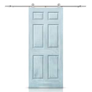 30 in. x 80 in. Vintage Denim Blue Stain Composite MDF 6 Panel Interior Sliding Barn Door with Hardware Kit