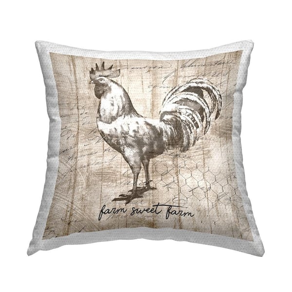 Stupell Industries Farm Sweet Farm Phrase Vintage Rooster and Text Beige Square Outdoor Throw Pillow