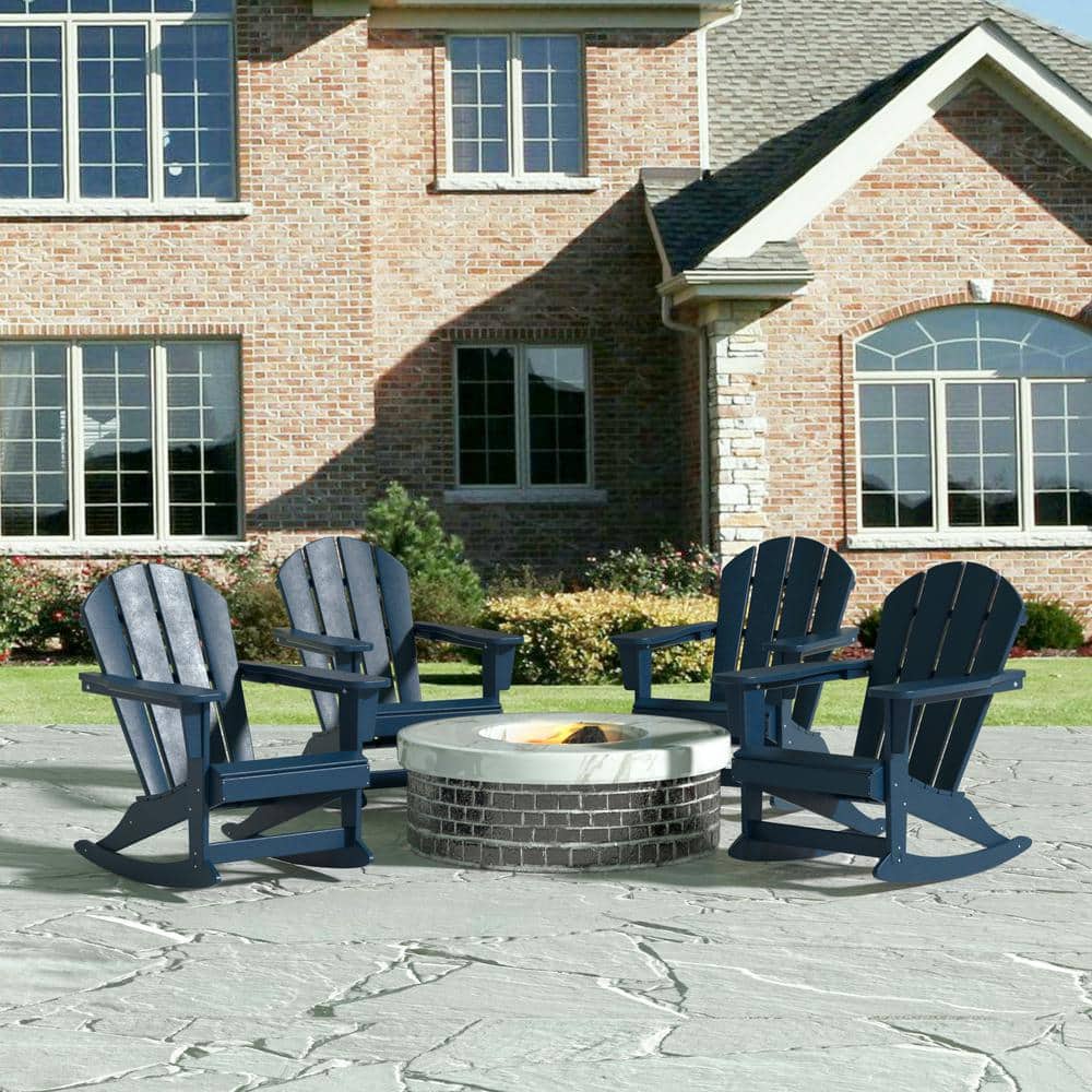 Laguna Set of 4 Fade Resistant Outdoor Patio HDPE Poly Plastic Adirondack Porch Rocking Chair in Navy Blue price history on PriceWatchPro