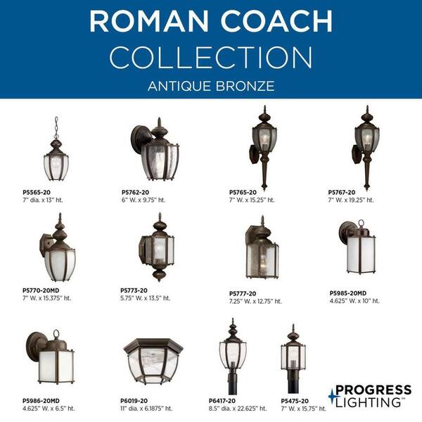 Progress Lighting Roman Coach 100-Watt 15.75-in Antique Bronze Traditional Post Light Progress Lighting Roman Coach 100-Watt 15.75-in Antique Bronze Traditional Post Light