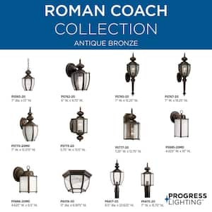 Roman Coach Collection 1-Light Antique Bronze Etched Seeded Glass Traditional Outdoor Small Wall Lantern Light