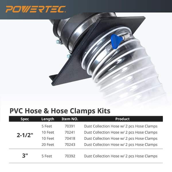 2-1/2 in. x 10 ft. PVC Dust Collection Hose with 4 in. to 2-1/2 in. Reducer and 5-Piece of 2-1/2 in. Key Hose Clamps