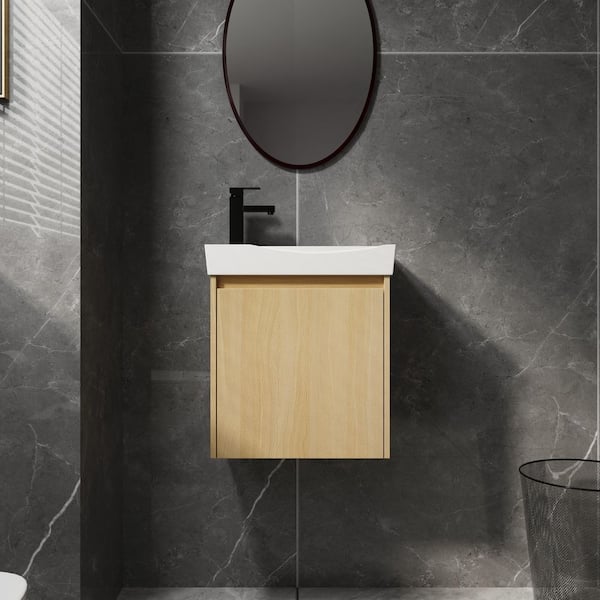 19.69 in. W x 11.88 in. D x 22.44 in. H Wall-Mounted Bath Vanity in Light Oak with White Ceramic Vanity Top