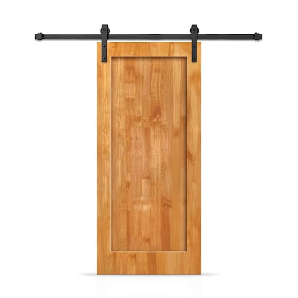 CALHOME 32 in. x 96 in. 1-Panel Shaker Hollow Core Weather Oak Stained Pine Wood Interior Sliding Barn Door with Hardware Kit