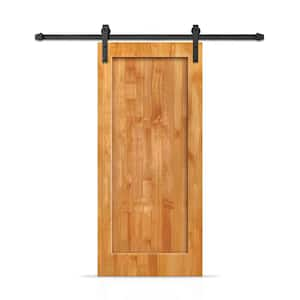 36 in. x 96 in. 1-Panel Shaker Hollow Core Weather Oak Stained Pine Wood Interior Sliding Barn Door with Hardware Kit