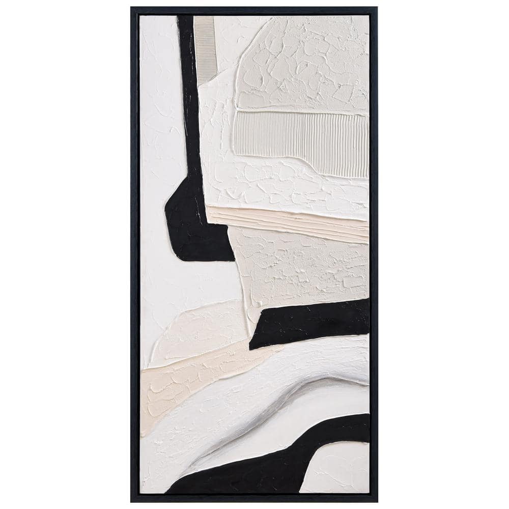Monochrome Abstract Black and White Textured Canvas Painting, 24" x 48"