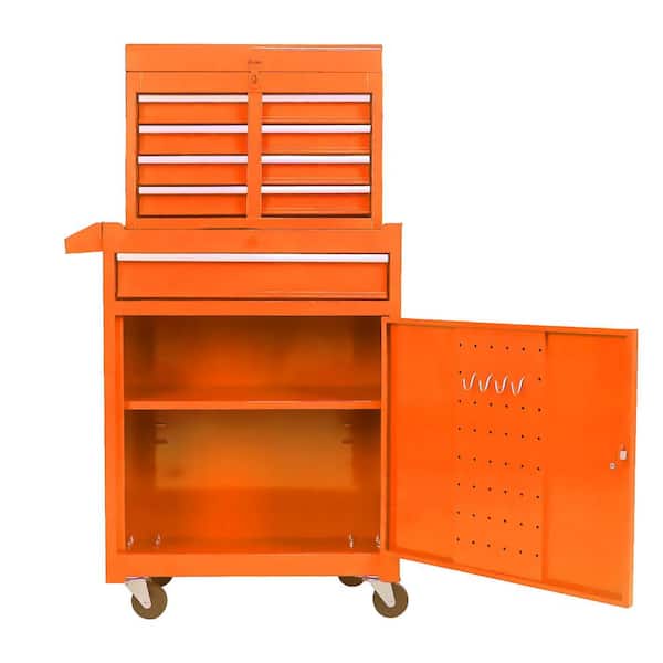 Orange 23 in. W x 11 in. D x 37.2 in. H Outdoor Storage Cabinet, 5-Drawer Storage Chest with Lockable Wheels