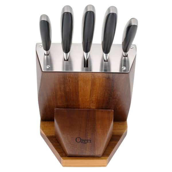  MasterChef Knife Block Set of Kitchen Knives, 5pc Stainless  Steel Cooking Knife Collection incl. Paring, Carving, Bread, Santoku & Chef  Knife with Soft Touch Wood Look Handles in a Matte Black