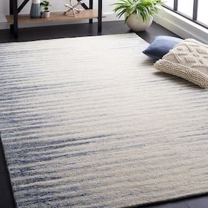 Abstract Ivory/Dark Blue 4 ft. x 6 ft. Contemporary Striped Area Rug
