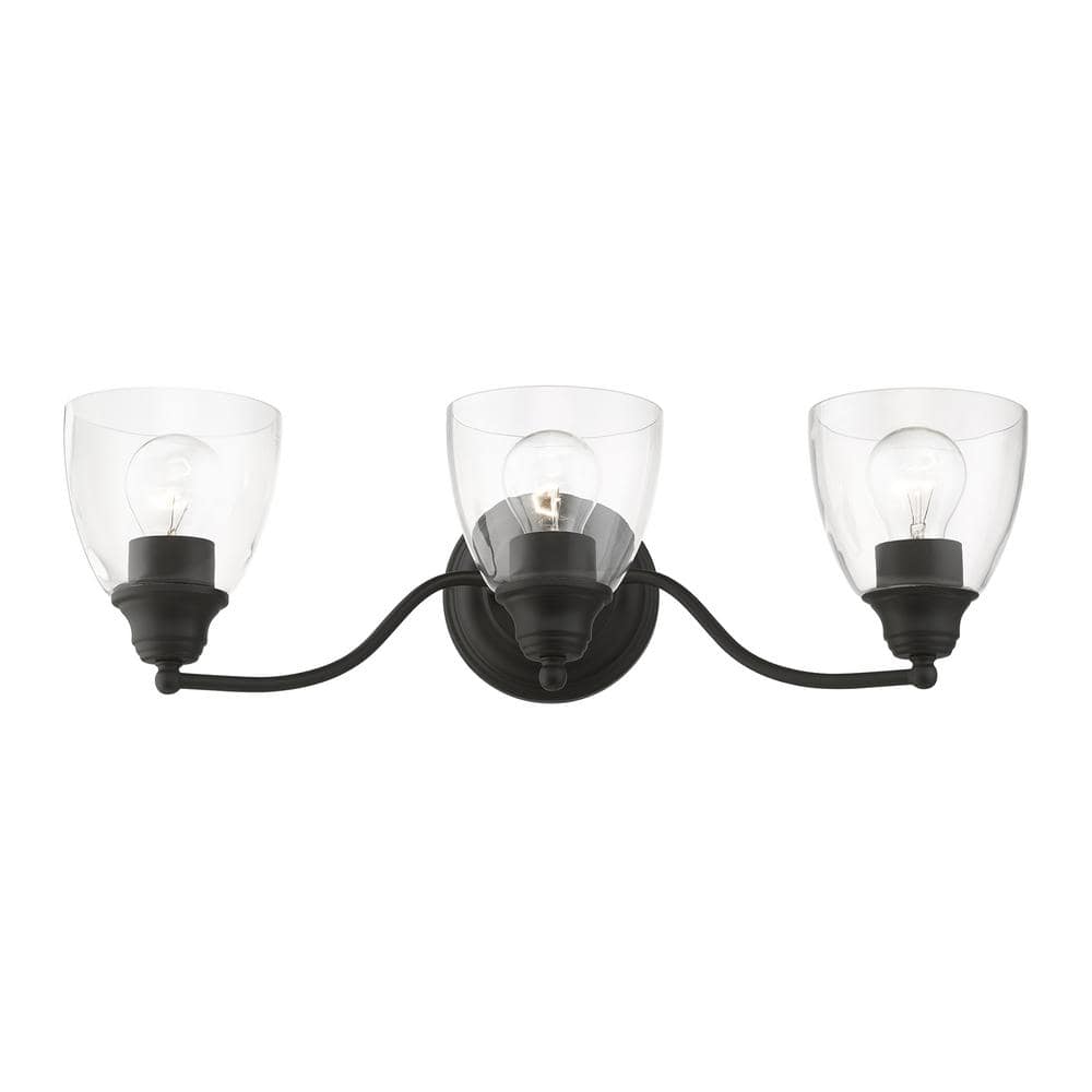 Montgomery Black Steel 3-Light Vanity with Clear Glass Shades