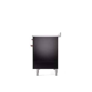 Nostalgie 48 in. 6 Zone Freestanding Double Oven Induction Range in Glossy Black with Copper Trim