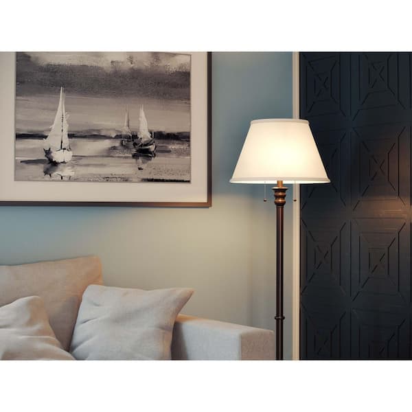 Spyglass 59.5 in. Bronze 2-Light Standard Floor Lamp with Linen Empire Shade