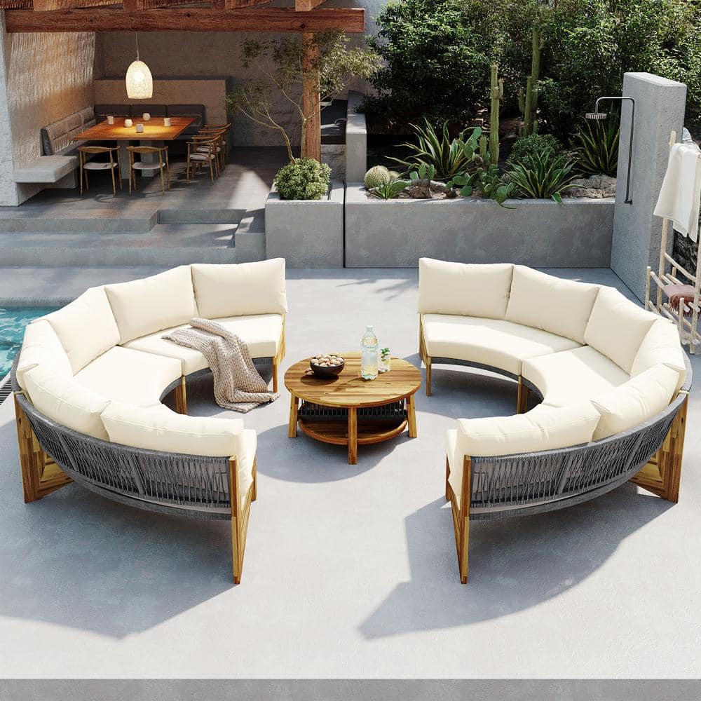 4-Piece Acacia Wood Outdoor Sectional Set, Patio Conversation Set Seating G