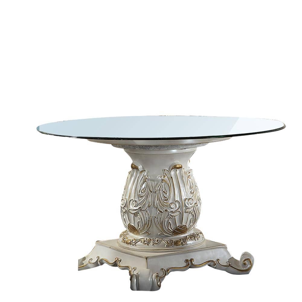 Vendome Antique Pearl Round Wood and Glass Dining Table