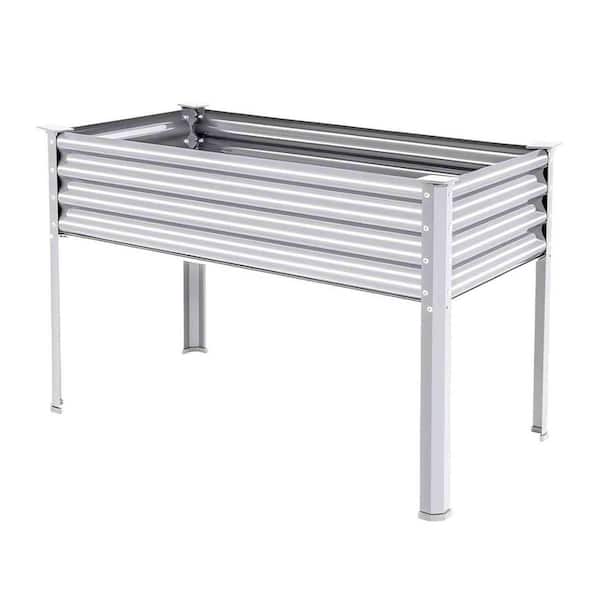 Unbranded 48 in. x 24 in. x 32 in. Silver Metal Elevated Raised Planter Box