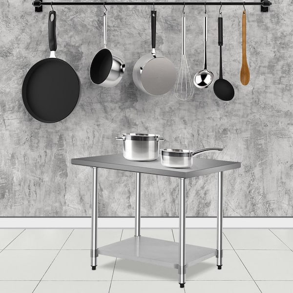 36 in. Silver Stainless Steel Commercial Kitchen Utility Table