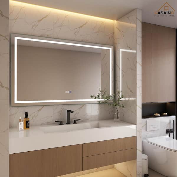 60 in. W x 36 in. H Large Rectangular Frameless LED Wall-Mounted Bathroom Vanity Mirror in Silver Ultra Bright