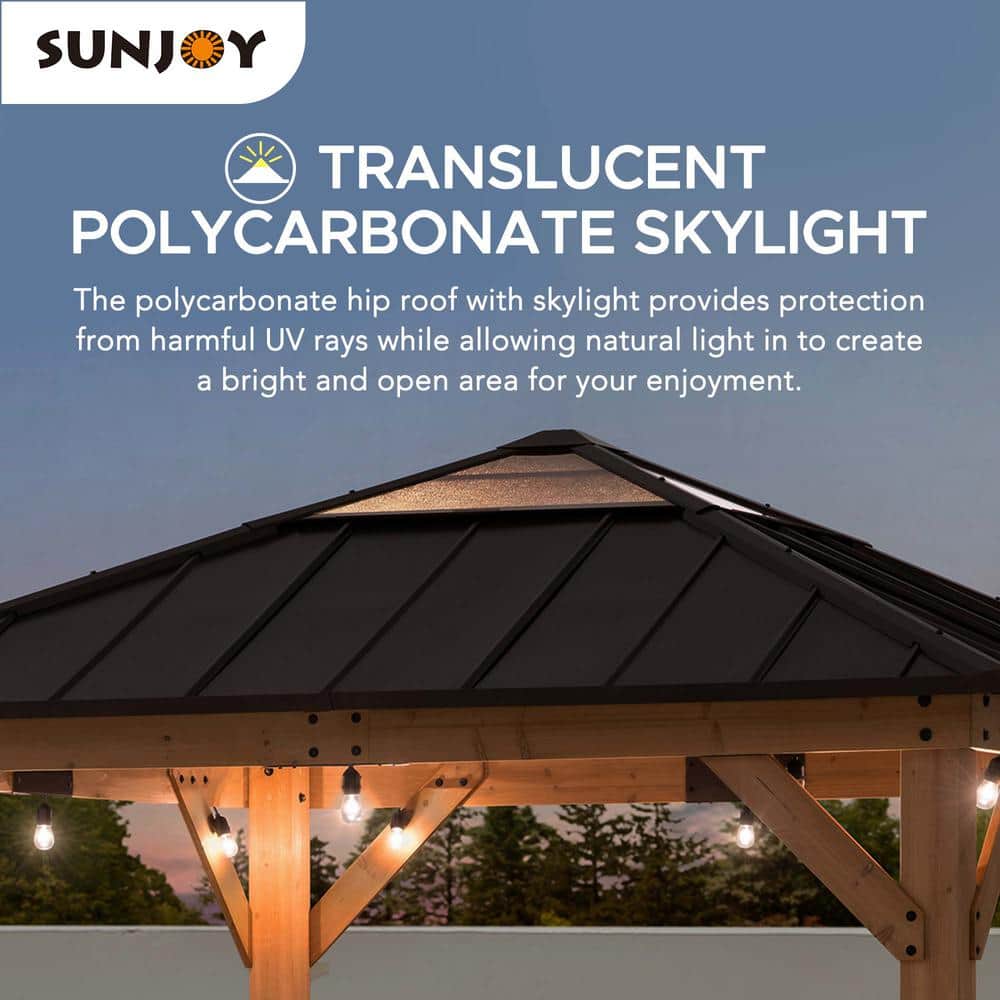 Sunjoy 9 ft. Cedar Wood Gazebo with Brown Steel Roof