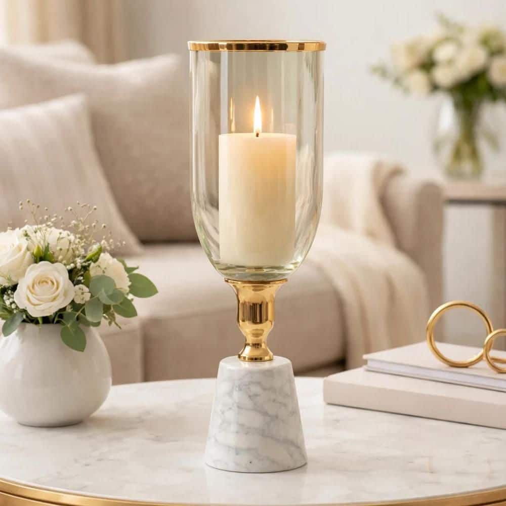 Kylie 15.7 in. Gold and White Glass and Metal Geometric Decorative Vase price history on PriceWatchPro