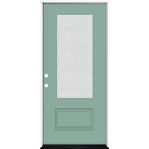 Legacy 36 in. x 80 in. 3/4 Lite Rain Glass RHIS Primed Quarry Finish Fiberglass Prehung Front Door