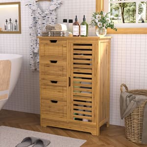 Yellow Bamboo 32.5 in. H Accent Cabinet Office Storage Cabinet with 2 Removable Shelves and 4-Drawer