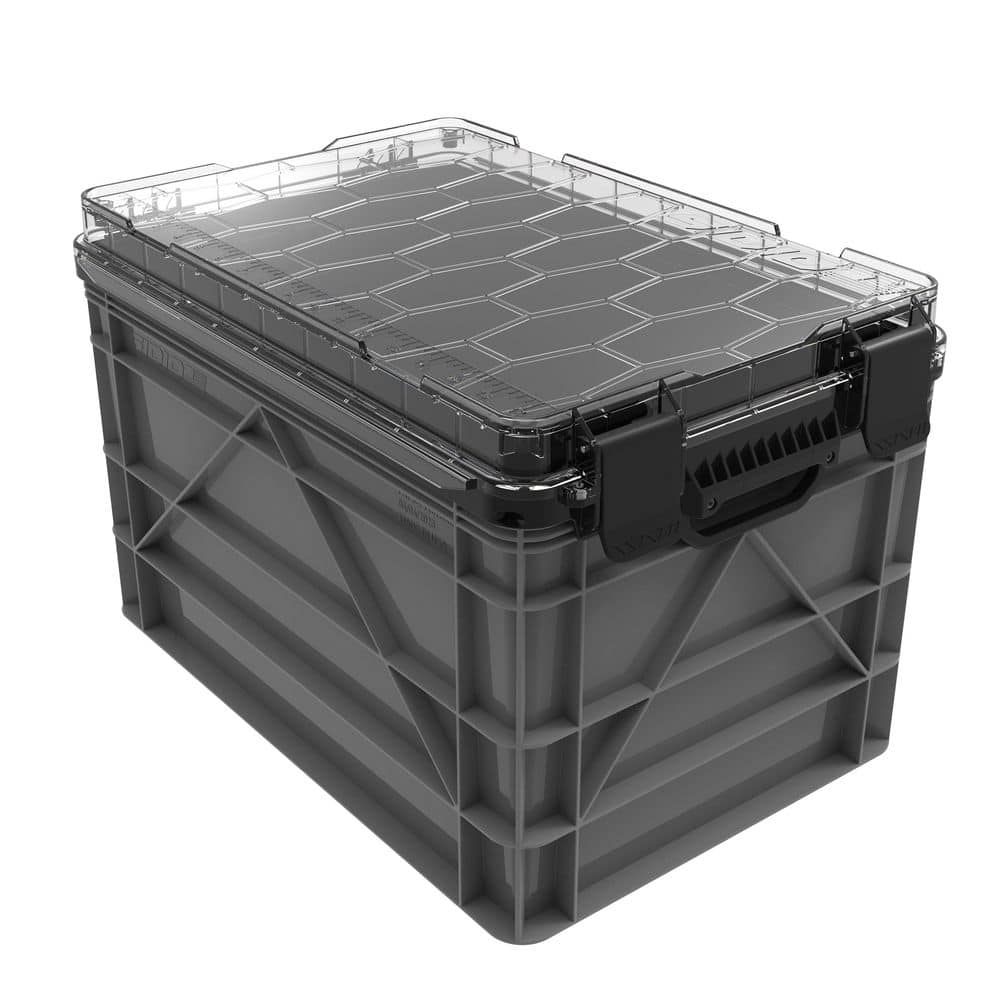 Weather Resistant Full Size Storage Bin High Stacking Capacity Heavy Duty Stackable Storage Bin w/ Lid and Dividers Gray price history on PriceWatchPro