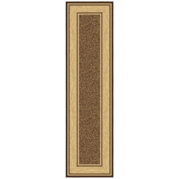 Ottohome Collection Brown Non-Slip Rubberback Bordered Design 3x10 Indoor Runner Rug, 2 ft. 7 in. x 9 ft. 10 in.
