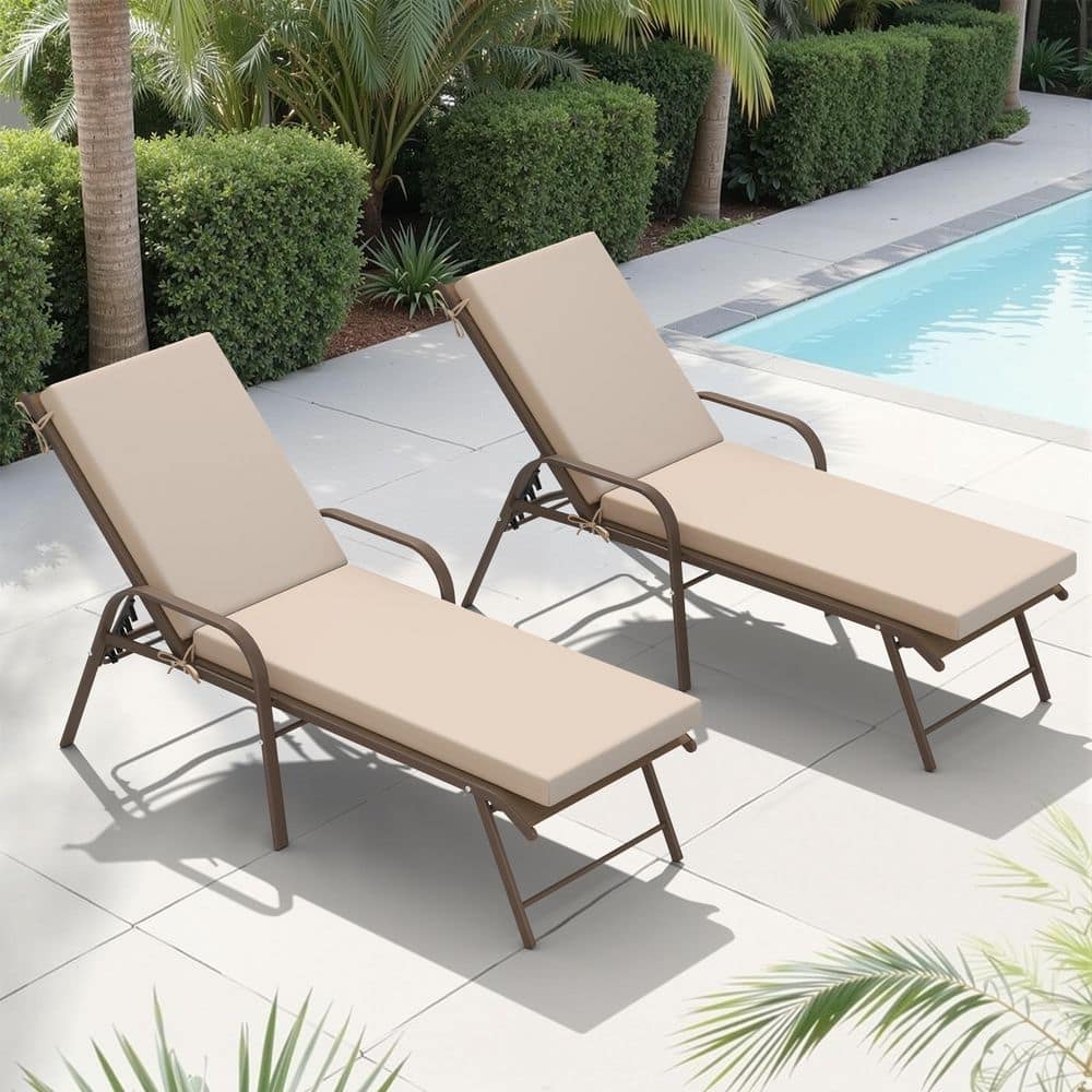 2-Piece Aluminum Outdoor Reclining Adjustable Chaise Lounge in Brown with Patio Cushions in Beige price history on PriceWatchPro