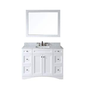 Elise 48 in. W Bath Vanity in White with Marble Vanity Top in White with Square Basin and Mirror