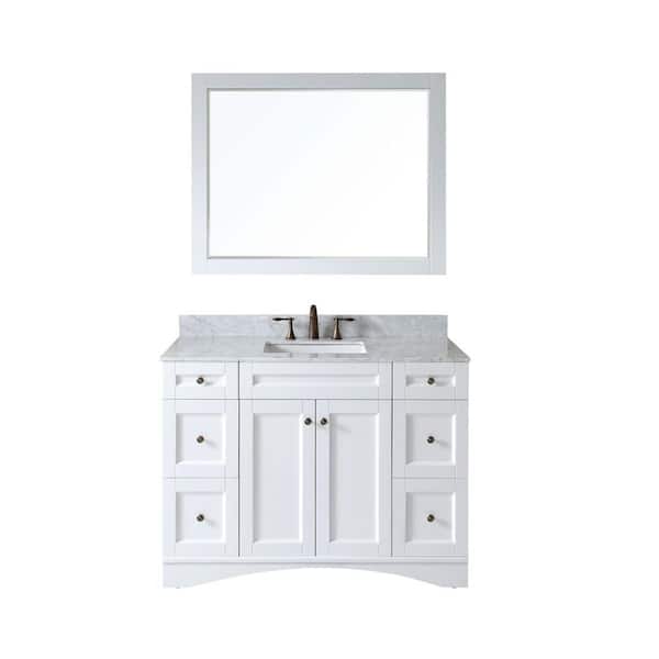 Virtu USA Elise 48 in. W Bath Vanity in White with Marble Vanity Top in White with Square Basin and Mirror