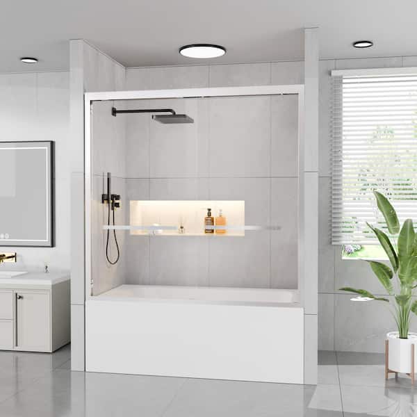 56-60 in. W x 58 in. H Double Sliding Framed Tub Door in Chrome with Tempered Clear Glass