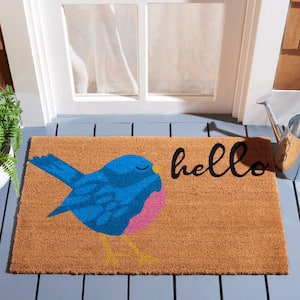 Hello Bird Natural/Blue 2 ft. x 3 ft. Indoor/Outdoor Door Mat