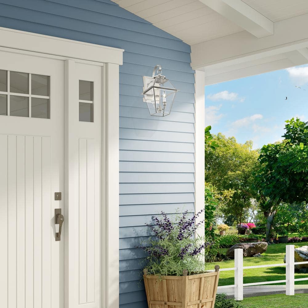 Charleston Elegance Brushed Nickel 2-Light Outdoor Sconce with Clear Beveled Glass