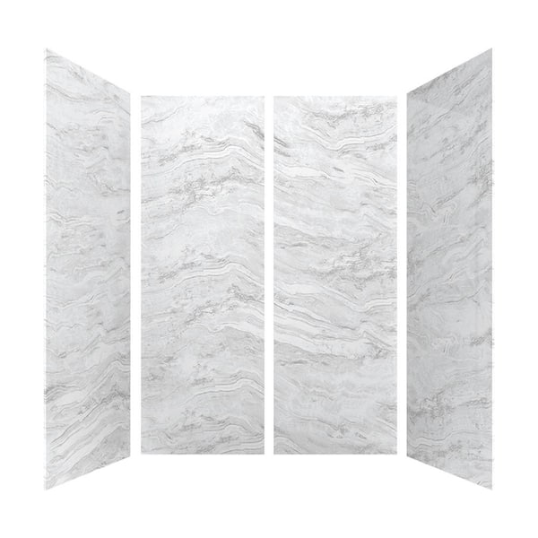 CASTICO 60 in. L x 36 in. W x 84 in. H Glue-Up Alcove Solid Composite Stone 4-Piece Shower Wall Set in Sierra Light